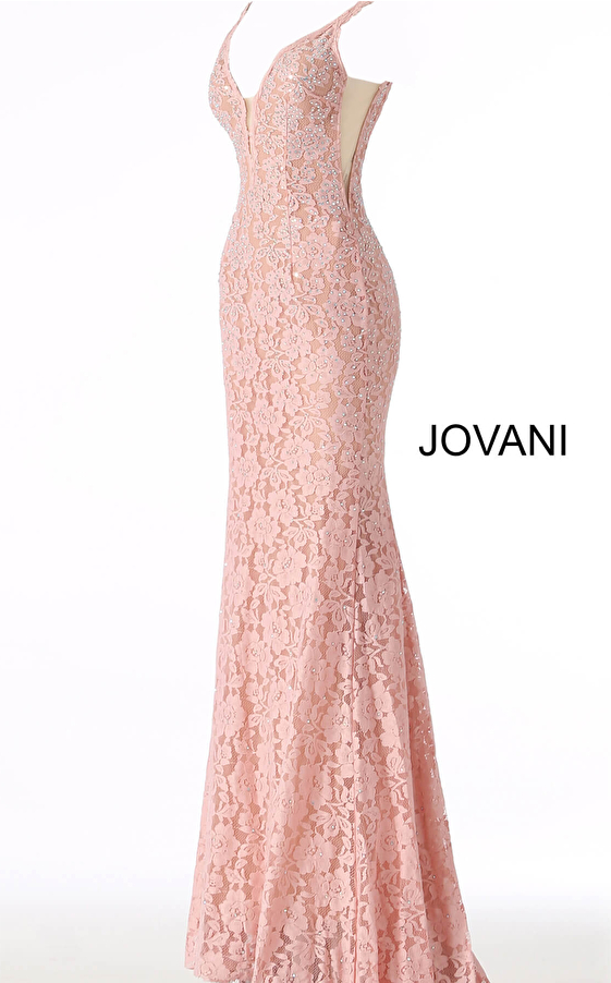 ligh pink embellished lace prom dress 48994